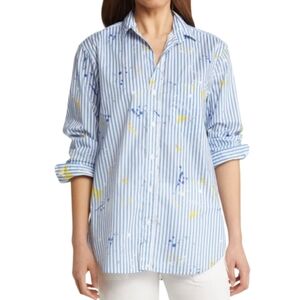 Frank & Eileen Joedy Paint Splatter Striped Button Up Shirt Oversized Size L